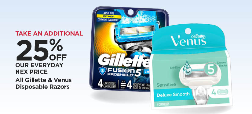 Take An Additional 25% Off Our Everyday NEX Price All Gillette & Venus Disposable Razors